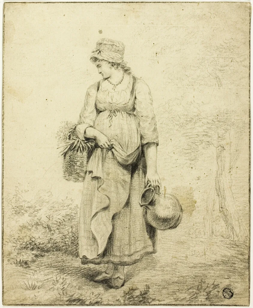 Standing Girl Holding Pitcher and Basket by Unknown, 19th century