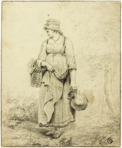 Standing Girl Holding Pitcher and Basket by Unknown, 19th century