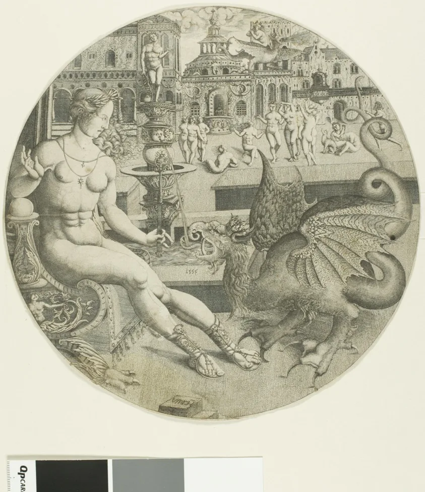 The Naked Woman and the Dragon by Master Allaert Claesz, 1553