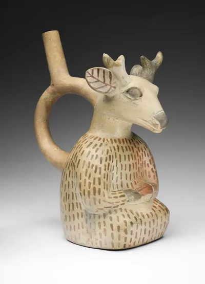Vessel in the Form of a Deer Impersonator by Moche, 100 BCE–500 CE