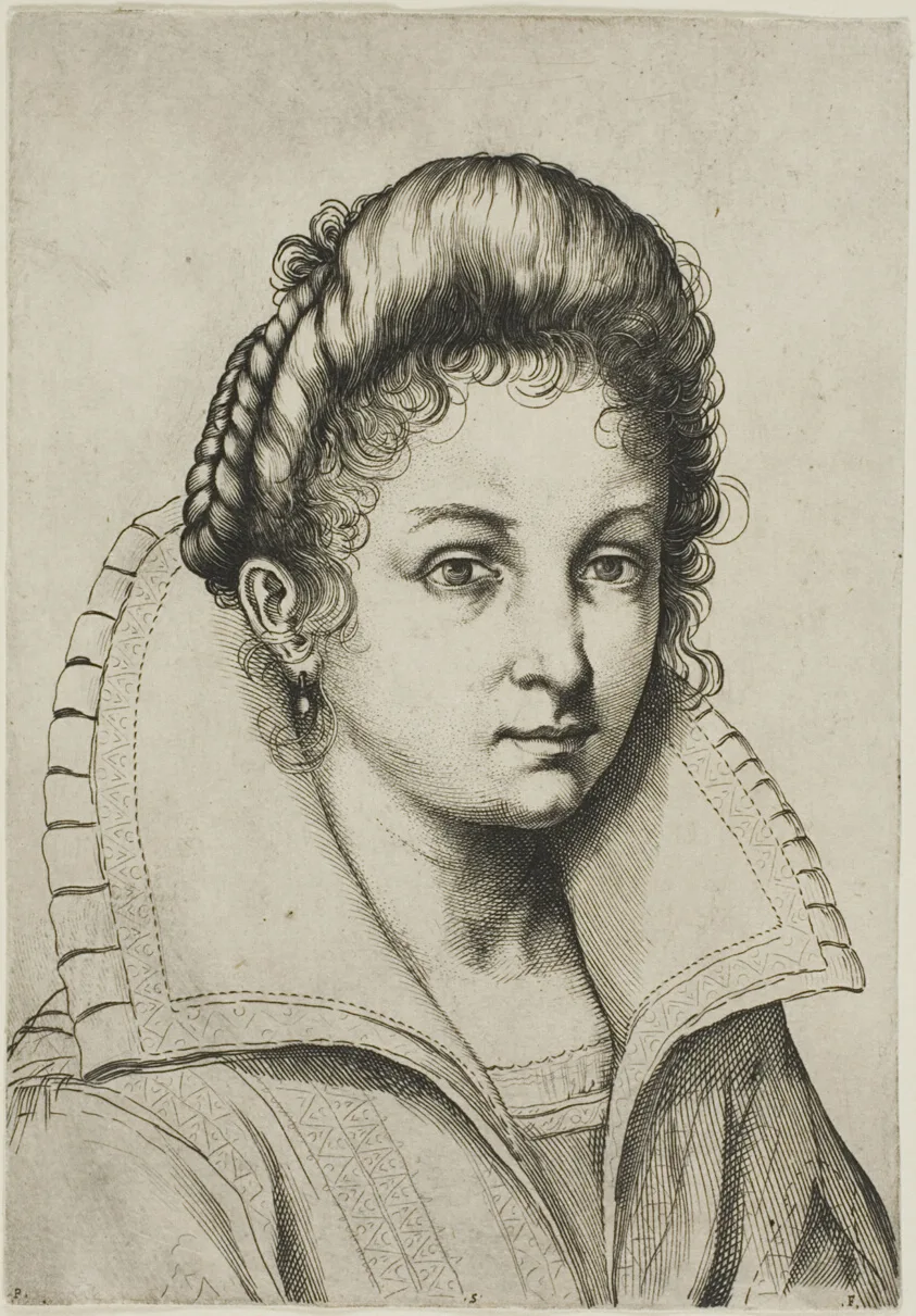 Portrait Bust of a Woman with a Large Collar, from Perfect School to Learn How to Draw the Entire Human Body (English translation) by Luca Ciamberlano, n.d.