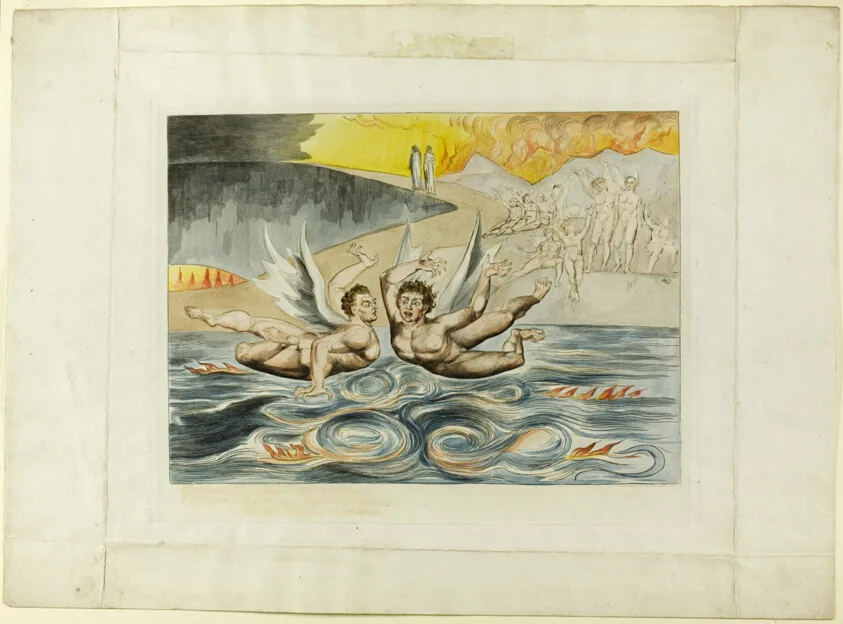 The Circle of the Corrupt Officials; the Devils Mauling Each Other. Inferno, canto XXII. by William Blake, 1827, printed c. 1892