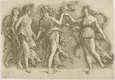 Four Women Dancing by Andrea Mantegna, c. 1497