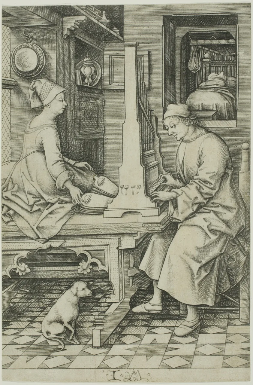 The Organ Player and His Wife by Israhel van Meckenem, the younger, 1495/1503