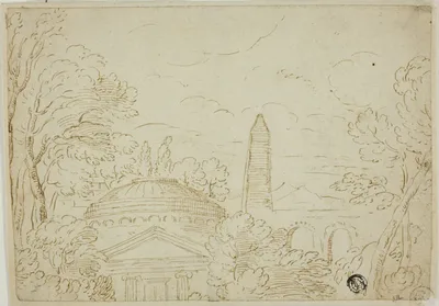 Landscape with Temple, Obelisk and Aqueduct by Giovanni Francesco Grimaldi, n.d.