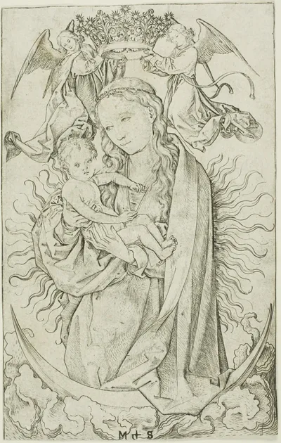 The Madonna on the Crescent Crowned by Two Angels by Martin Schongauer, 1470–75