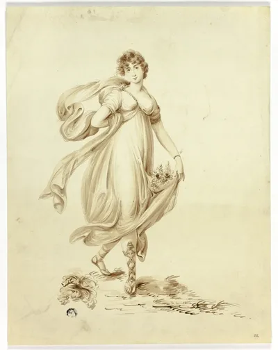 Young Woman Bearing Flowers by Samuel Lane, 1812