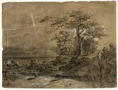 Wooded Landscape with Cows in Foreground by Unknown, n.d.