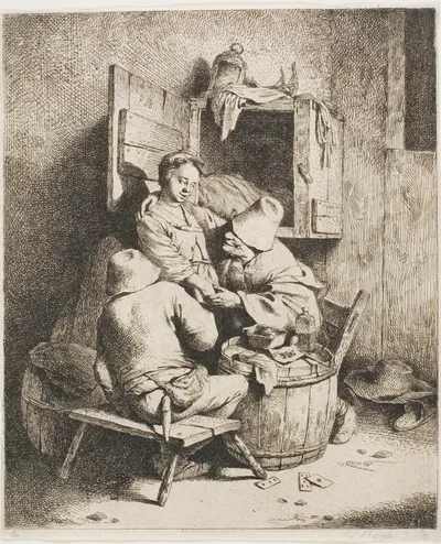 A Young Man Caressing the Young Hostess by Cornelis Pietersz. Bega, c. 1650