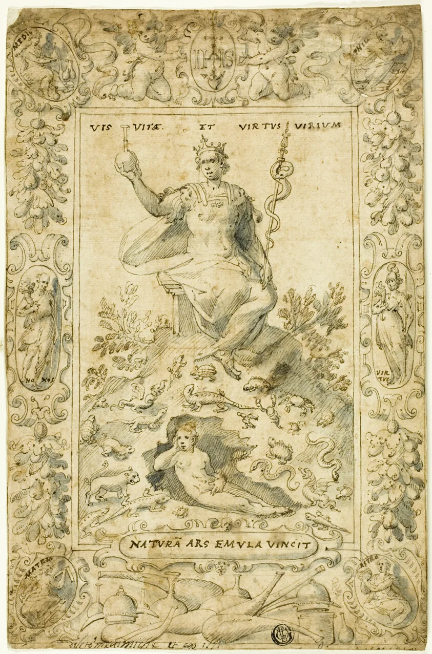 Design for Emblematic Frontispiece: "Natura Ars Emula Vincit" by Circle of Giovanni Guerra, n.d.