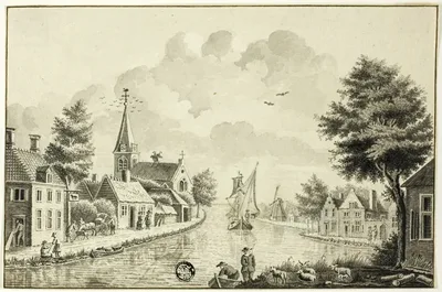 Old Dutch Town on Canal by Isaac van Ketweg, after 1738