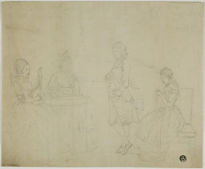 Sketch of Family Group with Three Seated Women and Young Man Standing by Johann Friedrich August Tischbein, 18th century