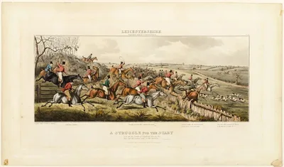 A Struggle for the Start, plate one from The Leicestershire Hunt by John Dean Paul, published 1825