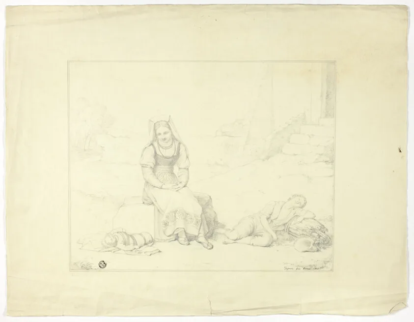 Roman Peasant Woman and Sleeping Children by Giovanni Tognolli, c. 1825