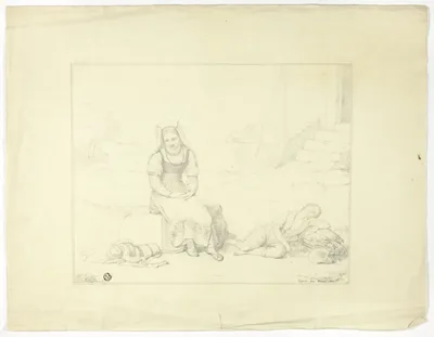 Roman Peasant Woman and Sleeping Children by Giovanni Tognolli, c. 1825