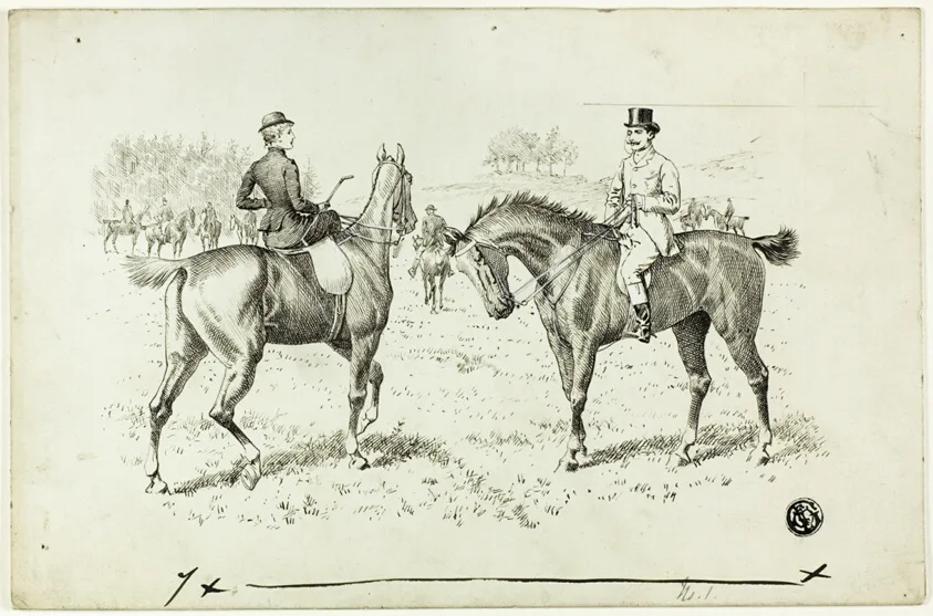 Man and Woman Riding Horses at Hunt by Francis Arthur Fraser, n.d.