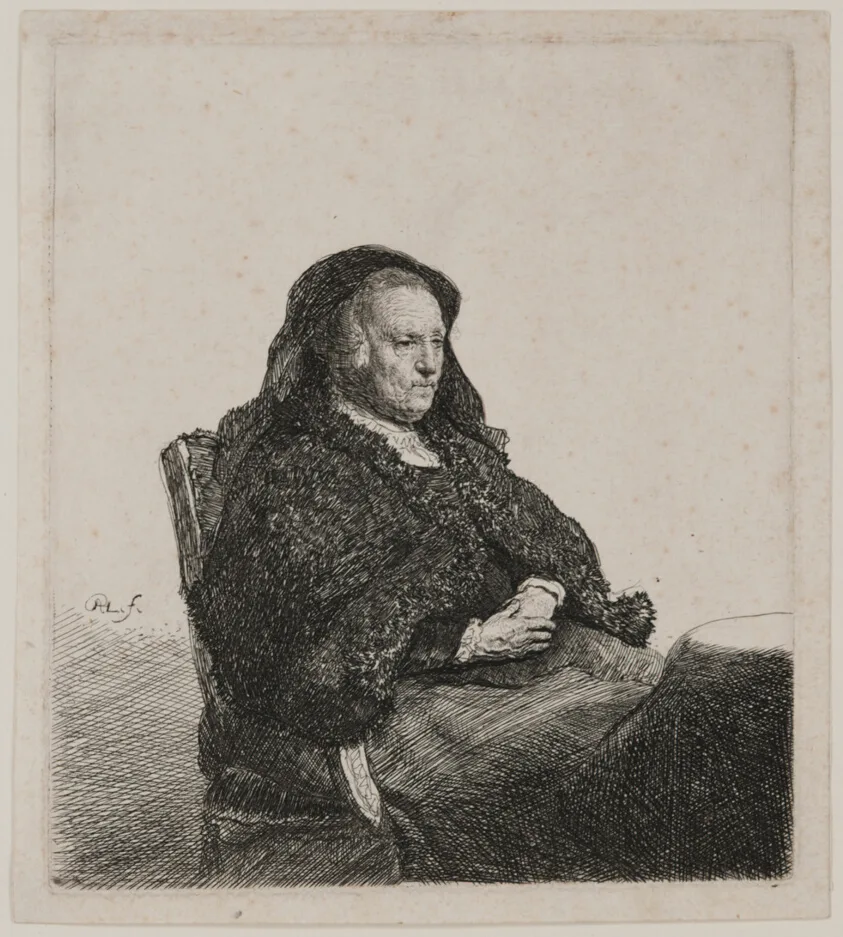 The Artist's Mother Seated at a Table, Looking Right: Three Quarter Length by Rembrandt van Rijn, c. 1631
