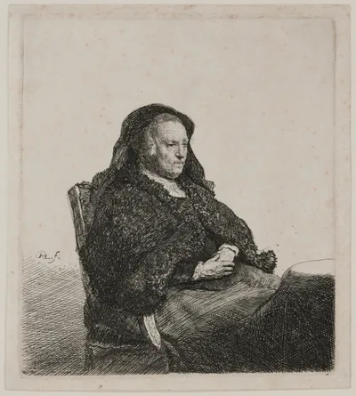The Artist's Mother Seated at a Table, Looking Right: Three Quarter Length by Rembrandt van Rijn, c. 1631