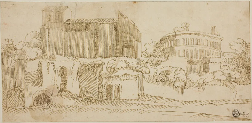 View of Church and Ruins by Giovanni Francesco Grimaldi, n.d.