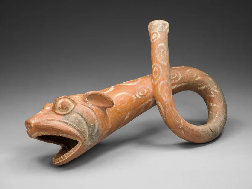 Trumpet with Feline Face by Moche, 350–850 CE