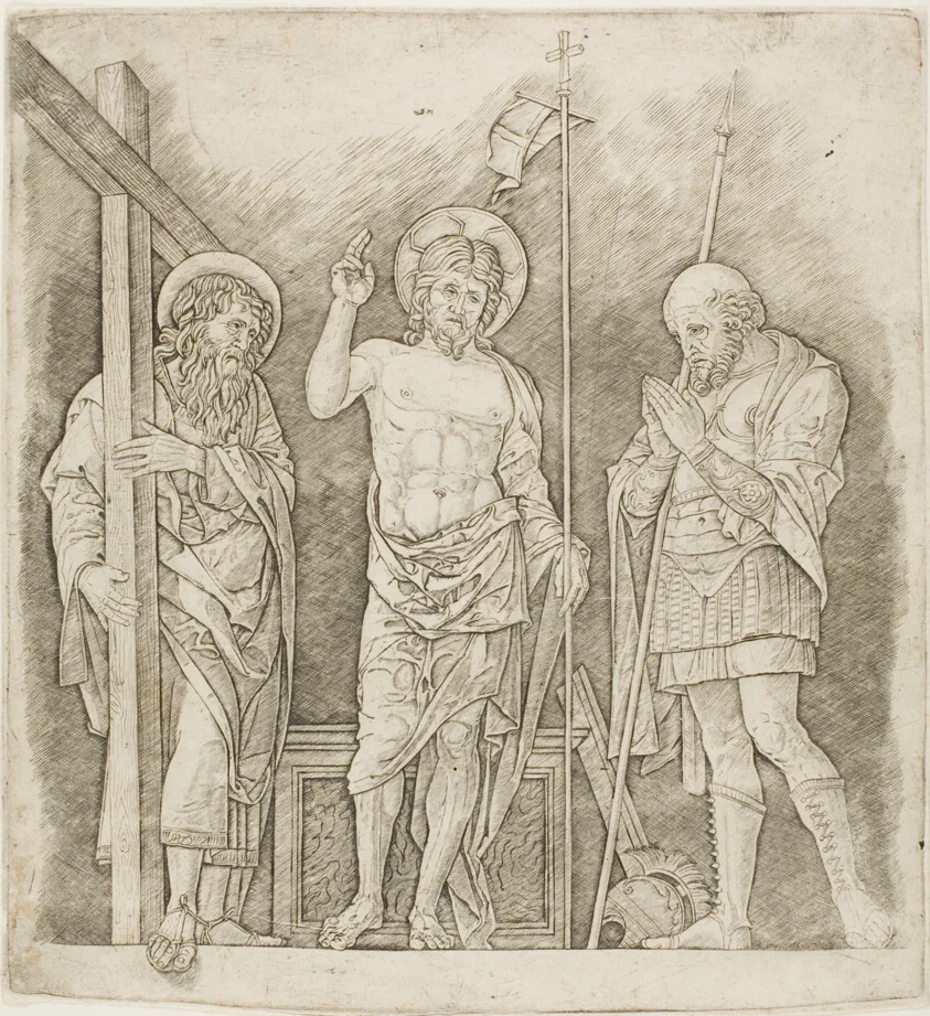 Risen Christ Between Saints Andrew and Longinus by Andrea Mantegna, c. 1472