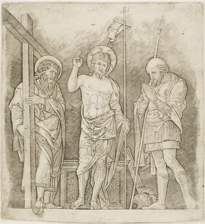 Risen Christ Between Saints Andrew and Longinus by Andrea Mantegna, c. 1472
