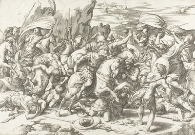 The Battle around the Shield and Lance by Giovanni Jacopo Caraglio, c. 1527