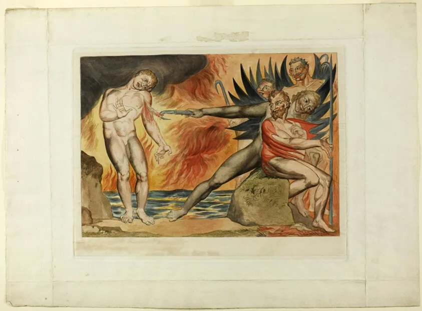 The Circle of the Corrupt Officials; the Devils Tormenting Ciampolo. Inferno, canto XXII by William Blake, 1827, printed c. 1892