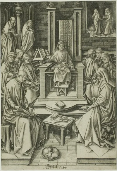 Christ Among the Doctors by Israhel van Meckenem, the younger, 1490–1500