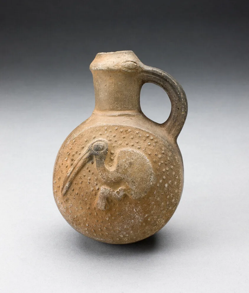 Handled Brownware Jug with Bird Impressed on Side by Chimú, 1000–1400