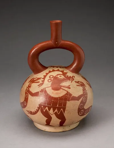 Ritual Vessel Depicting a Masked Deity with Serpents by Moche, 100 BCE–500 CE