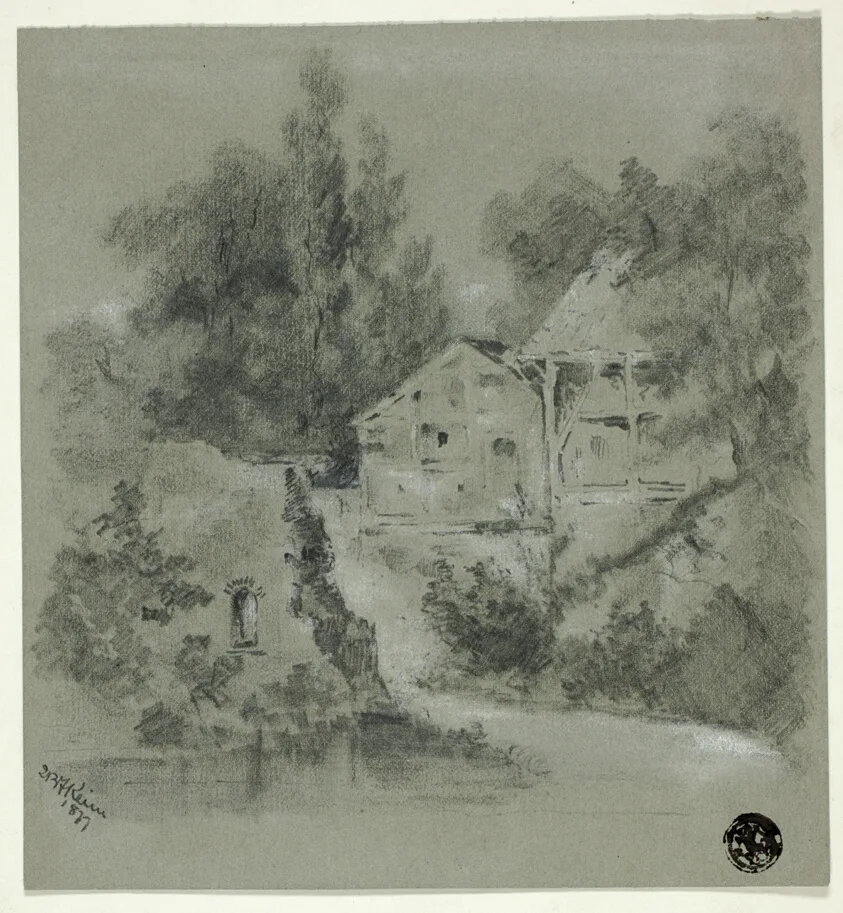 Houses and Ruined Wall Overlooking River by I. B. F. Keim, 1877