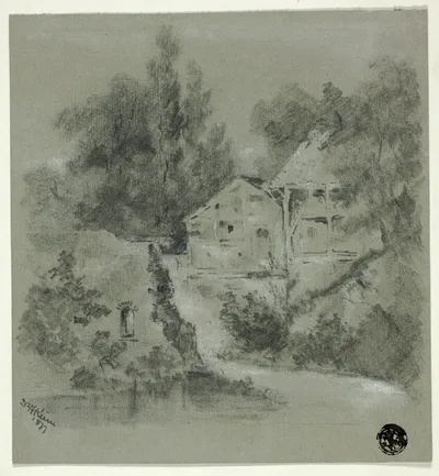 Houses and Ruined Wall Overlooking River by I. B. F. Keim, 1877