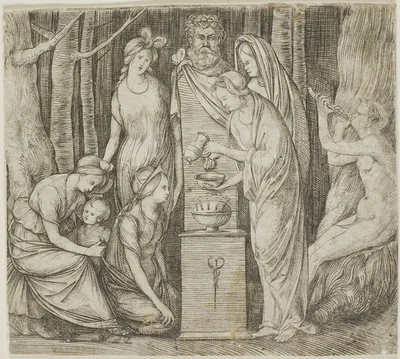 Sacrifice to Priapus, the smaller plate by Jacopo de' Barbari, 1501/03