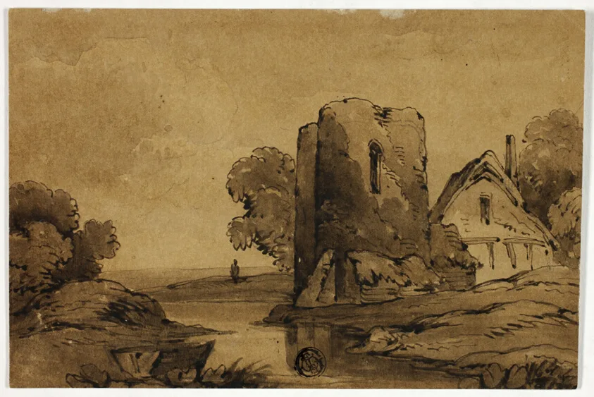 Cottage and Ruined Tower near Stream by James "Drunken" Robertson, n.d.
