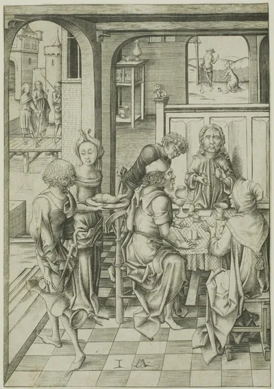 Christ at Emmaus, from The Passion by Israhel van Meckenem, the younger, c. 1480