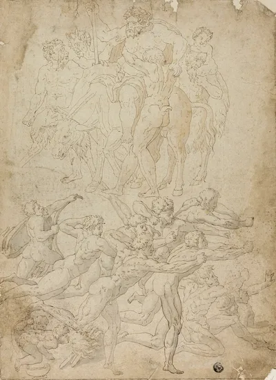 Archers Shooting at a Herm, Triumph of Bacchus, and Other Studies by Michelangelo Buonarroti, n.d.