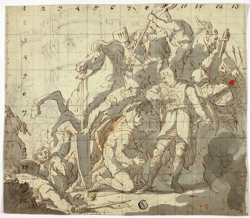 Fighting Knights Before Castle by Sir Robert Ker Porter, c. 1800