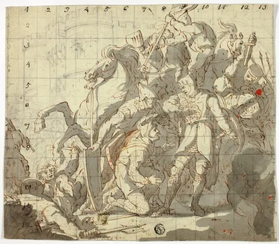 Fighting Knights Before Castle by Sir Robert Ker Porter, c. 1800